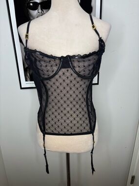 Sheer Black Lace Bustier with Garter Straps